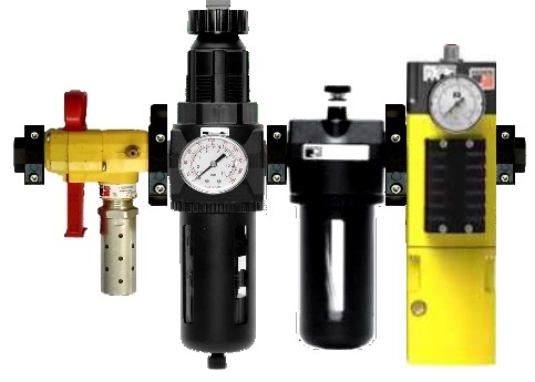 CONJ. DE PROTEÇÃO DE ENTRADA COM VÁLVULA LOX, FILTRO REGULADOR E LUBRIFICADOR E VÁLVULA DE SEGURANÇA M35 COM PARTIDA SUAVE, 1/2&quot; BSP