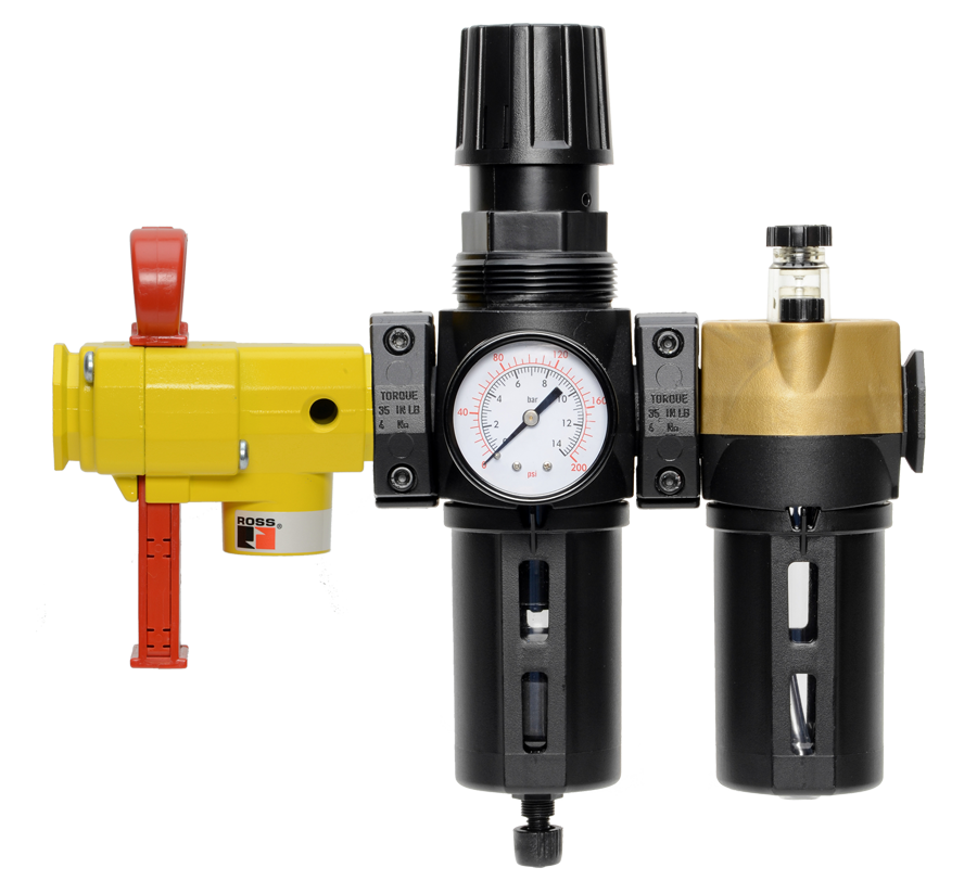 UNIDADE DE PREPARAÇÃO DO AR 1/2&quot; BSP FILTRO/REGULADOR + LUBRIFICADOR MD4, COPO METÁLICO + LOX MODULAR