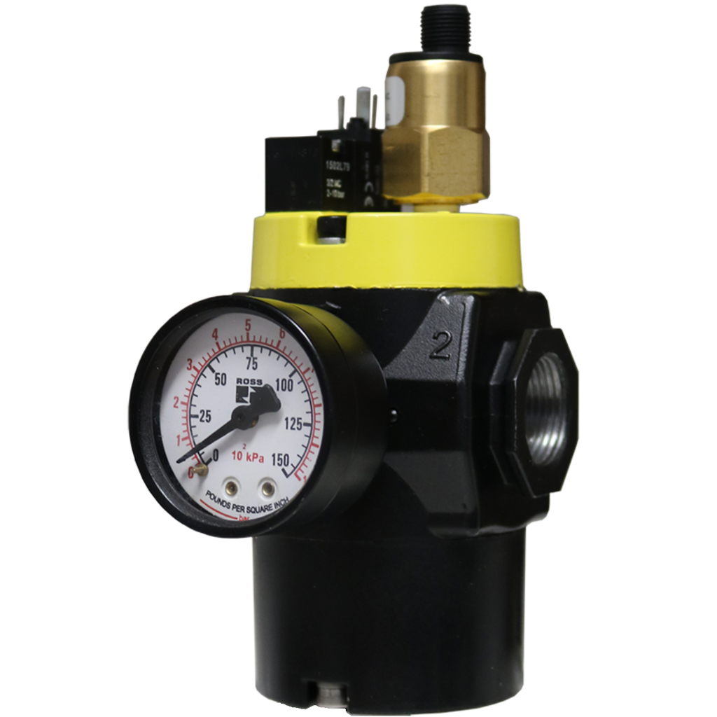 VÁLVULA DE SEGURANÇA MDC2, 1/2&quot; BSP, COM SENSOR, COM SOFT-START, SEM SILENCIADOR, 24VDC, M12,  COM MANOMETRO