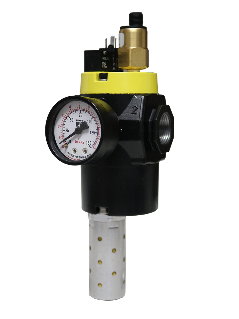 VÁLVULA DE SEGURANÇA MDC2, 1/2&quot; BSP, COM SENSOR, COM SOFT-START, COM SILENCIADOR, 24VDC, M12,  COM MANOMETRO